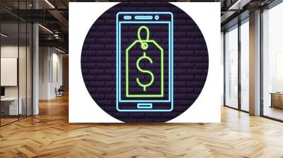 smartphone with label and symbol dollar online Wall mural