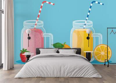 strawberry and orange smoothie juice beverage Wall mural