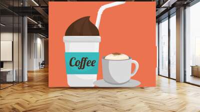 two cup coffee fresh and hot graphic vector illustration eps 10 Wall mural