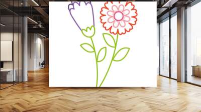 two flowers decorative spring image vector illustration color line design Wall mural