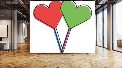 two hearts shape lollipop with stick sweet vector illustration Wall mural