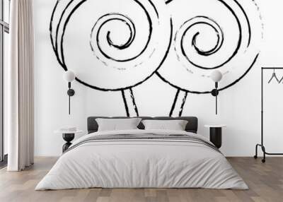 two lollipop round spiral sweet with stick vector illustration sketch design Wall mural