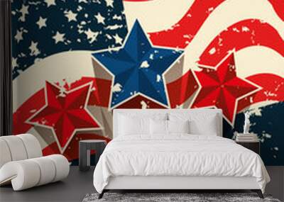 veterans day celebration with flag and stars vector illustration design Wall mural