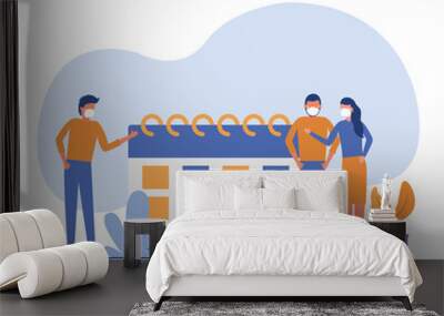 Woman and man with masks and calendar vector design Wall mural