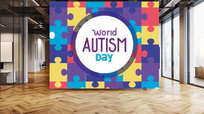 world autism day with puzzle pieces vector illustration design Wall mural