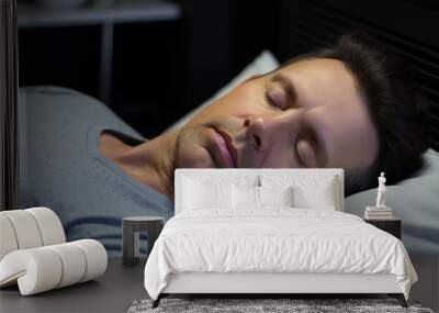 Young adult man napping peacefully on comfortable bed generated by AI Wall mural