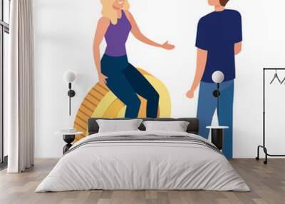 young couple with coin isolated icon vector illustration design Wall mural