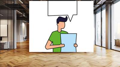 young man holding paper talk bubble Wall mural