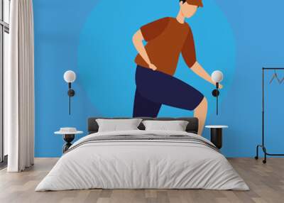 young man in skateboard with blue background vector illustration design Wall mural