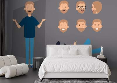 young man with beard and body parts characters vector illustration design Wall mural