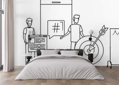 young men with smartphone and target Wall mural