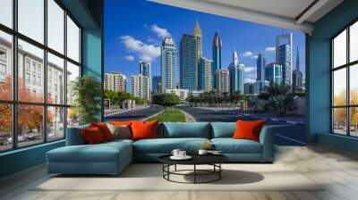 View on skyscrapers in Financial center of Dubai Wall mural