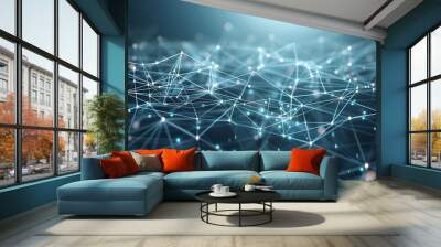 An abstract, high-resolution background featuring intricate lines and dots interconnected to represent a digital data network. The design showcases a web of glowing nodes and connecting lines Wall mural