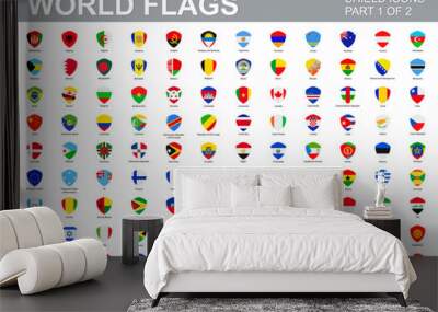 All world flags - vector set of flat shield icons. Part 1 of 2 Wall mural