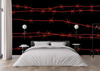 Barbed wire background. Vector illustration isolated on black. Wall mural