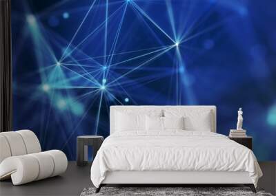 Blue abstract technology and engineering background with plexus elements and depth of field settings. Wall mural