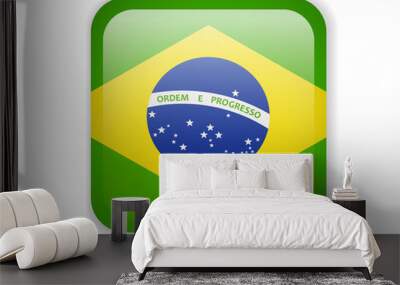 Brazil Flag. Bright Square Icon on a white background Wall mural