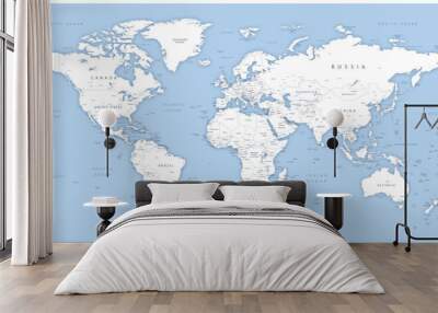 Detailed world map - vector illustration. Highly detailed world map: countries, capitals, cities, water bodies Wall mural