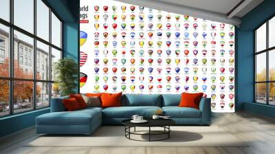 Flags of the world - vector set of shield, glossy icons. Wall mural