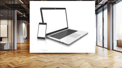 Modern Laptop and smartphone isolated on white. Wall mural