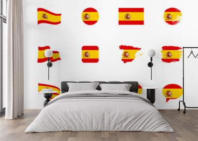 Spain flag - flat collection. Flags of different shaped twelve flat icons. Wall mural