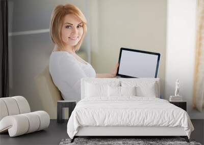 young beautiful woman,working with laptop Wall mural