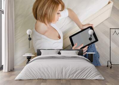 young beautiful woman,working with laptop Wall mural