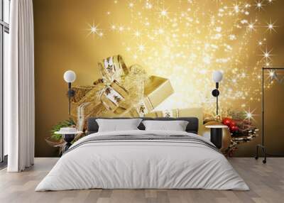 christmas surprise gift box, exploding with glitters and stars Wall mural