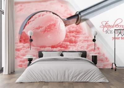 Strawberry ice cream scooped out of container Wall mural