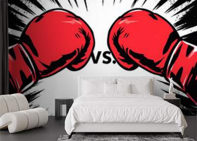 Iconic boxing match poster  two gloves with  vs  text in center for intense versus showdown Wall mural