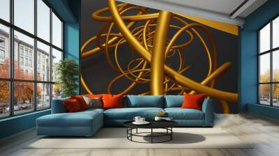 3d illustration of golden wire in black background Wall mural