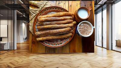 Churros with sugar and chocolate Wall mural