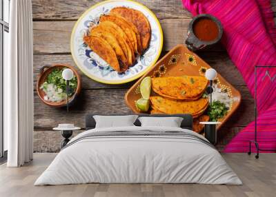 Mexican beef barbacoa tacos on wooden background Wall mural