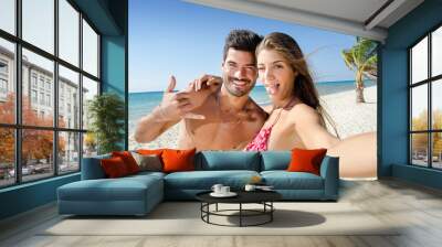 Selfie Couple on the beach Wall mural