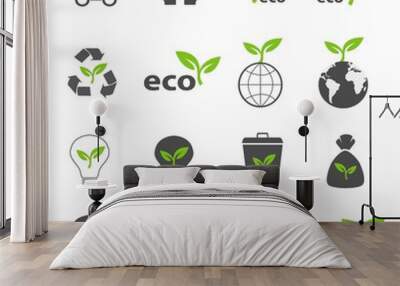 ecology and nature green icons set vector Wall mural