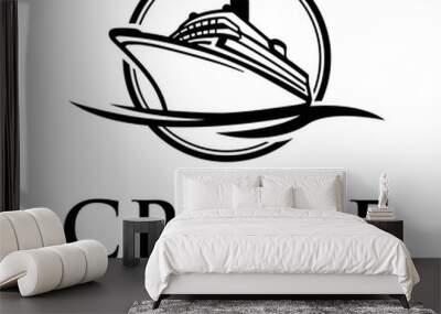 Elegant cruise ship logo design template. Monochrome luxury ship logo vector illustration. Wall mural