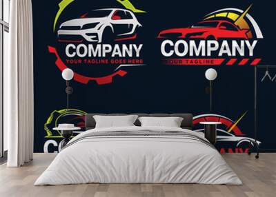 Set of car garage logo design template. Auto service logo design illustration. Wall mural