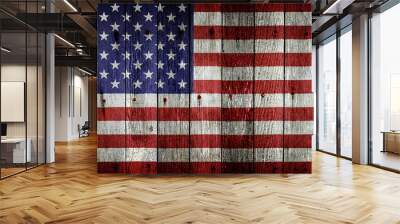 Usa Flag On Wood Wall mural