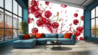 red cherries in splashing water wave isolated Wall mural