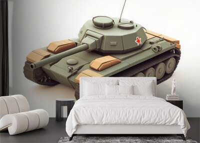 3D cartoon, a tank, on a solid white background Wall mural