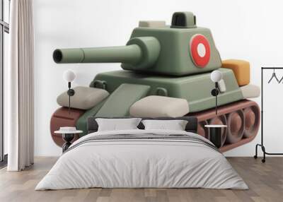 3D cartoon, a tank, on a solid white background Wall mural