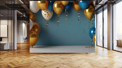 Birthday gold and blue balloon background Wall mural