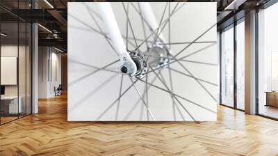 Bicycle wheel closeup front axle hub and fork Wall mural