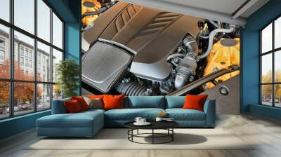 Car Engine Bay, powerful V8 sport coupe Wall mural