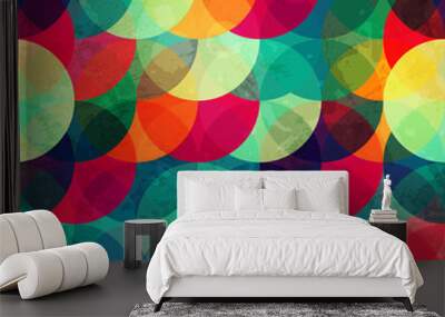 colorful circle seamless pattern with grunge effect Wall mural