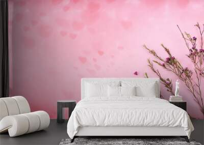 Dried flowers on pink heart background Wall mural