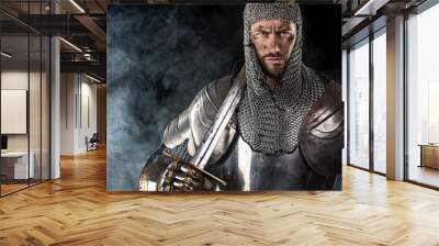 Medieval Warrior with Chain Mail Armour and Sword Wall mural