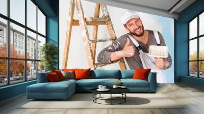 painter in white dungarees with thumbs up gesture Wall mural