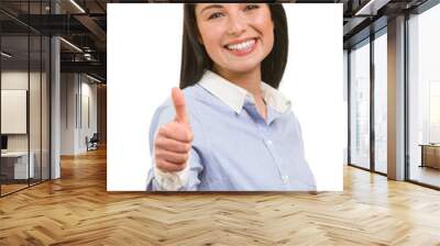 young smiling business woman in ok gesture Wall mural