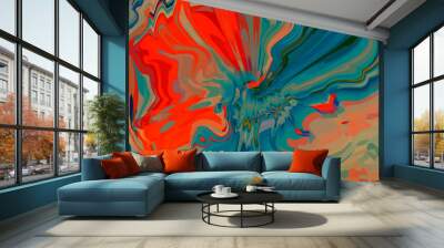 DRAMATIC ORANGE PEACOCK BLUE DIGITAL ART GEOLOGICAL EFFECT Wall mural